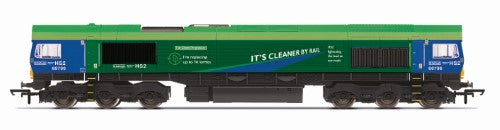 Hornby GBRf HS2 CL.66 Co-Co 66796 model, 'The Green Progressor,' showcasing eco-friendly rail transport innovation.