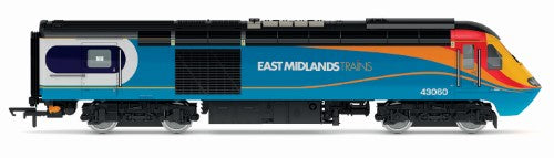 Hornby East Midlands HST train pack featuring detailed units 43060 and 43049 in striking liveries, perfect for model railways.
