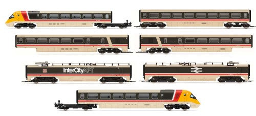 Hornby BR Class 370 Advanced Passenger Train model, featuring a detailed 7-car pack with innovative tilting system from the 1980s.