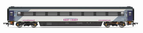 Hornby East Coast Mk3 Trailer 1st Dsbld model, featuring realistic details, ideal for railway enthusiasts and collectors.