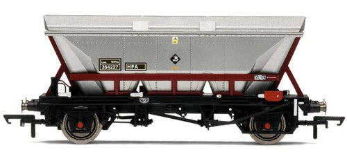Hornby HFA Hopper model in EWS livery, showcasing detailed design and aerodynamic coal dust canopy, perfect for collectors.