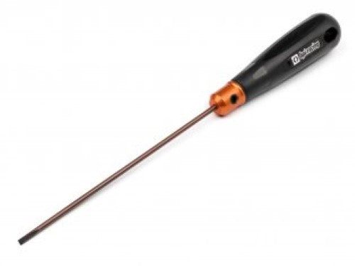 3mm Flat Blade Screwdriver with ergonomic handle, hardened steel tip, and stylish orange accents for RC enthusiasts.