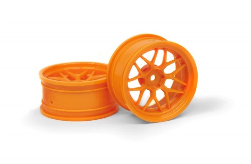 Radio Control Tech 7 Orange wheel for 1/10 RC cars, 52x26mm, 6mm offset, enhances traction and style.