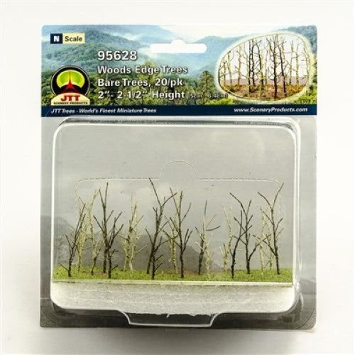 N: Wood Edge Trees Bare Green (20 pack) featuring textured trunks and realistic foliage for N gauge model landscapes.