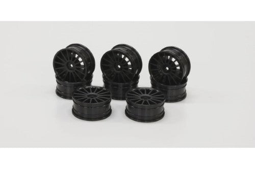Kyosho P10 Aero 24mm black wheels, pack of 8, enhance RC car performance with stability, grip, and a sleek design.