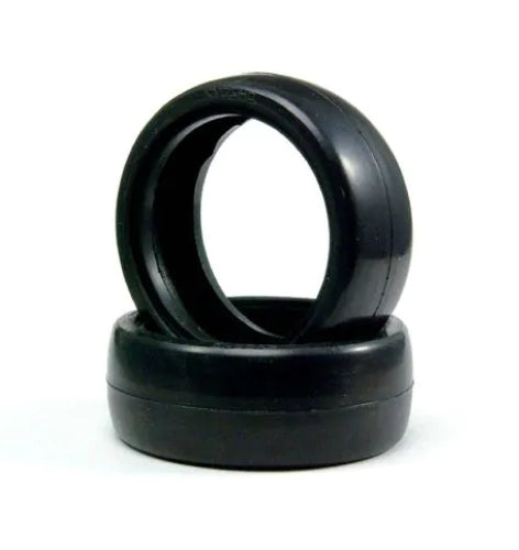 High-performance Kyosho 1/10 Slicks S(28SH) 24mm tires for optimal grip on asphalt and concrete tracks, ideal for racing.