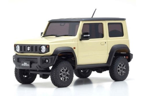 Highly-detailed ivory Suzuki Jimny mini crawler, perfect for off-road adventures and rock crawling challenges.