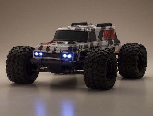 1/10 scale radio control monster truck, Mad Wagon Black, with 75 km/h speed, rugged design, and customizable features.