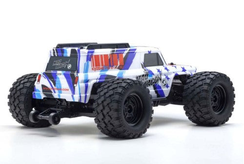 Radio control monster truck EP RS KB10 VE Mad Wagon Blue with 75 km/h speed, robust 4WD chassis, and iconic 1980s design.