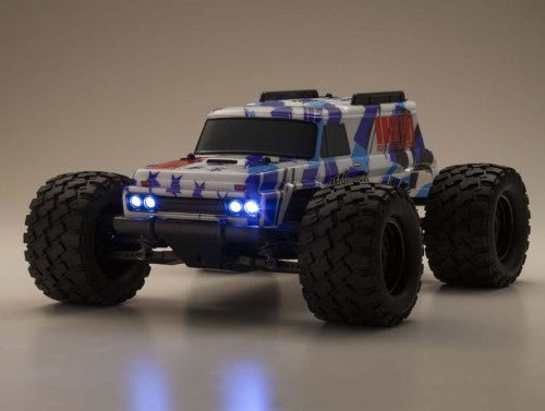 Radio Control EP RS KB10 VE Mad Wagon Blue: a high-speed 1/10 scale monster truck with 4WD, durable design, and iconic 1980s van body.