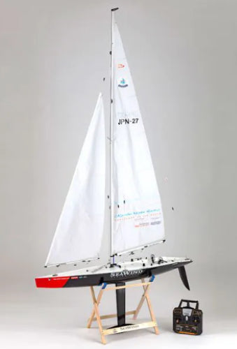 Radio Control Yacht RS SeaWind 998mm with 2.4GHz system; sleek design, robust ABS hull, and tool-free setup for easy transport.