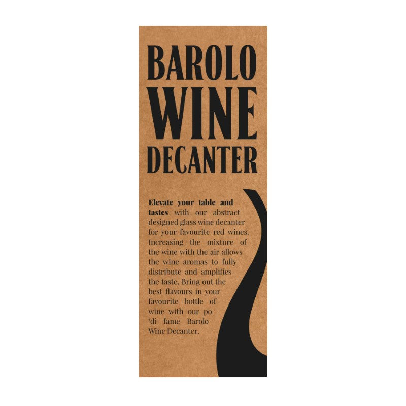 Elegant Barolo Wine Decanter in lead-free crystal, enhancing wine flavors, housed in a sophisticated natural pine box.