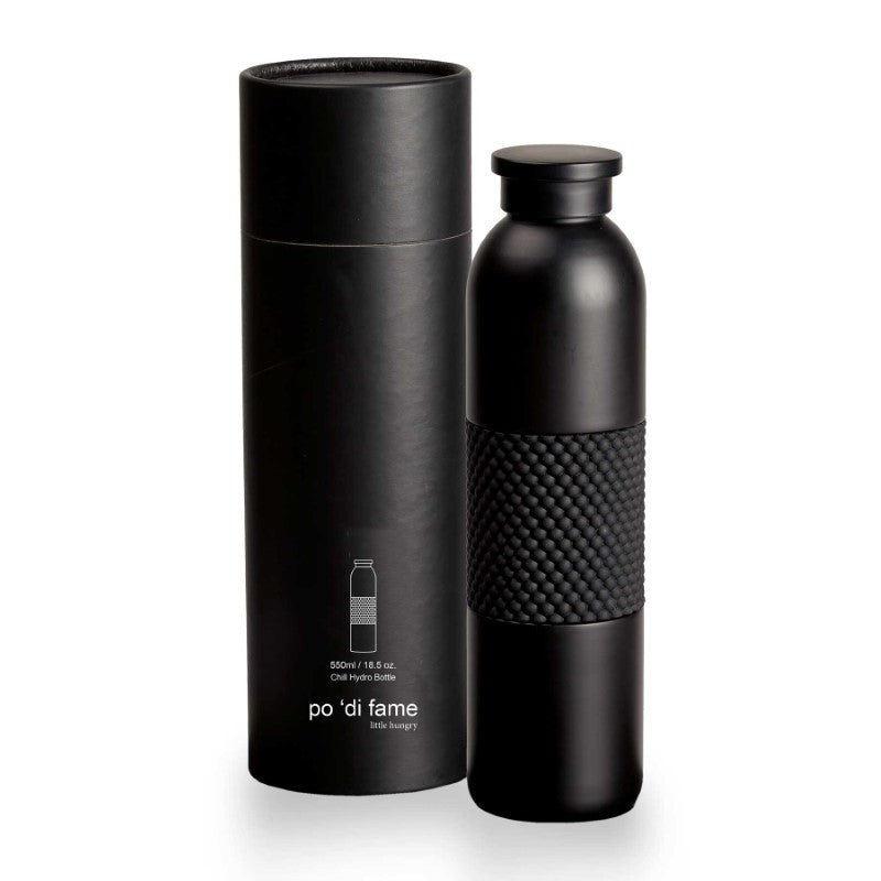 Chill Hydro Bottle: insulated stainless steel flask, keeps drinks hot for 12 hrs and cold for 48 hrs, BPA free, leak-proof lid.