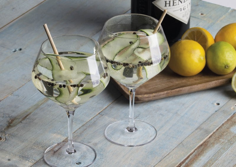 Elegant Ginaissance Glass Set with two 550ml stemmed glasses, perfect for gin, tonic, and cocktails, presented in a stylish box.