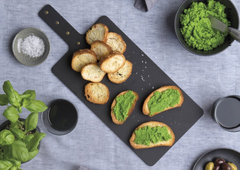 Eco-friendly Napoli Serving Board made from recycled wood fibre, featuring a durable, stain-resistant surface and elegant brass details.