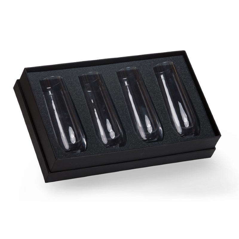 Elegant stemless champagne flutes in a modern design, perfect for toasting with sparkling wines or cocktails. Set of 4.