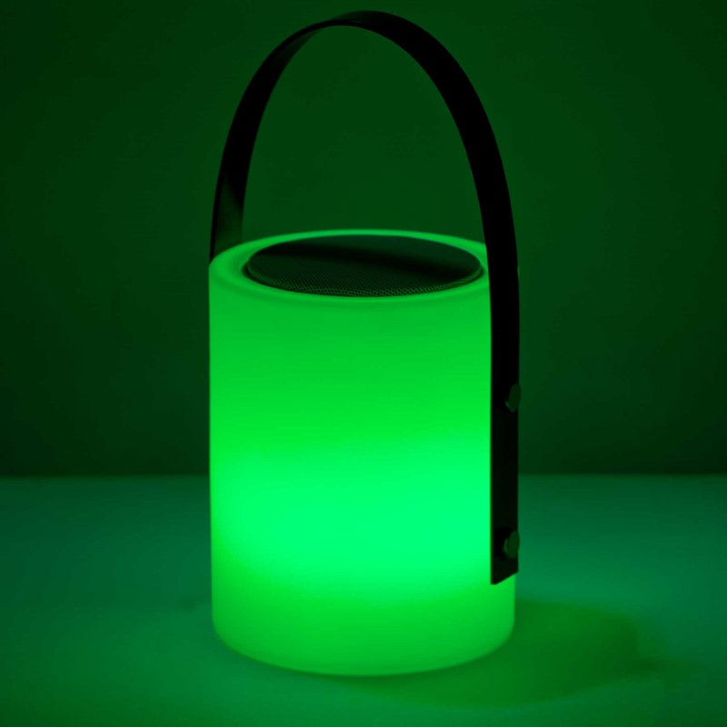 Elegant Twilight Speaker Lamp with 3RGB LED lights, Bluetooth speaker, and stylish wood-look handle, perfect for any space.