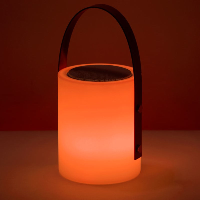 Elegant Twilight Speaker Lamp with RGB LED lights, Bluetooth connectivity, and stylish design for versatile indoor/outdoor use.