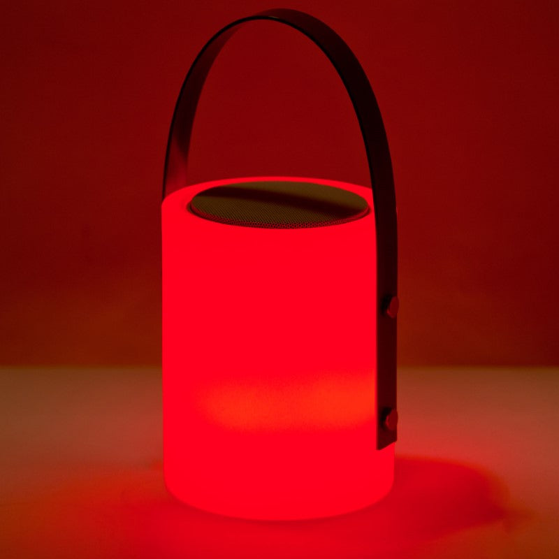 Twilight Speaker Lamp featuring 3RGB LED lights, 10W speaker, remote control, and water-resistant design for indoor and outdoor use.