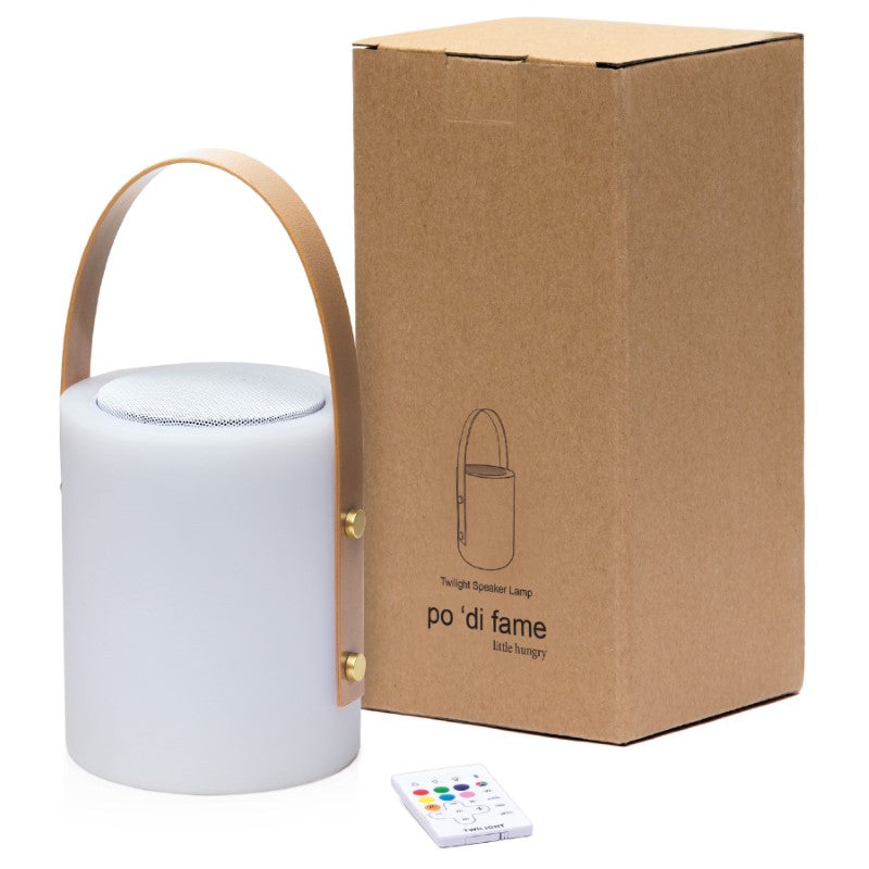 Elegant Twilight Speaker Lamp with RGB LED lights, 10W Bluetooth speaker, and remote control, perfect for indoor and outdoor use.