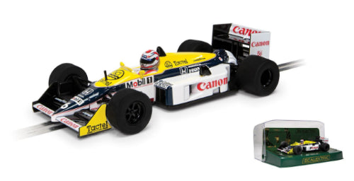 Iconic Scalextric Williams FW11 model celebrating Nelson Piquet's 1987 F1 championship win, perfect for collectors.