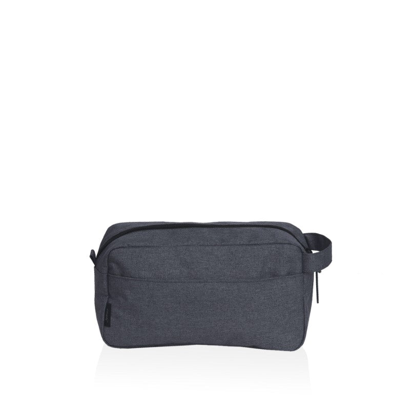 smpli Wetpac Wash Kit in durable 300D polyester with stylish lining, spacious pockets, and convenient grab handle for travel.