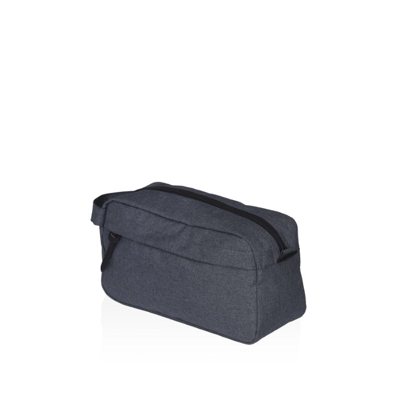 Stylish travel wash kit with durable polyester, zippered compartments, and mesh pockets for organized grooming essentials.