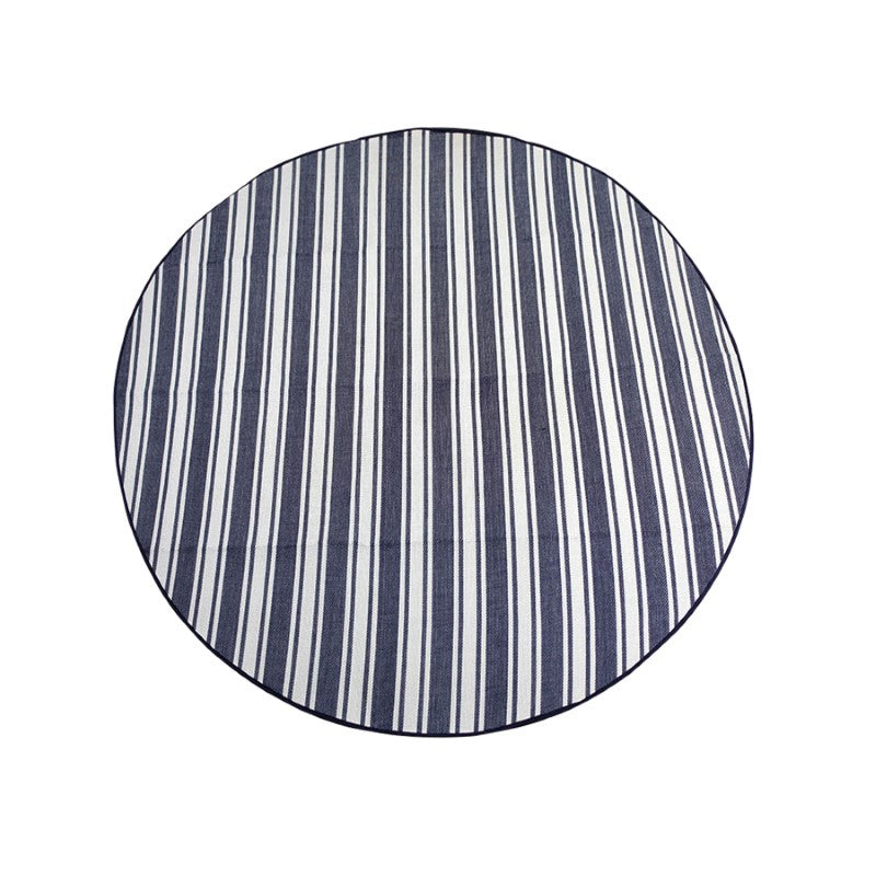 Round Trekk Picnic Rug with nautical stripes, waterproof backing, and detachable wrap; spacious 175cm for outdoor fun.