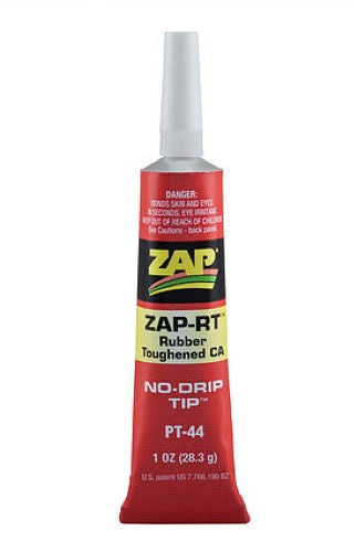 ZAP Rubber Toughened CA Adhesive 29.5ml, versatile model glue featuring No-Drip Tip for precise, clear, strong bonds.