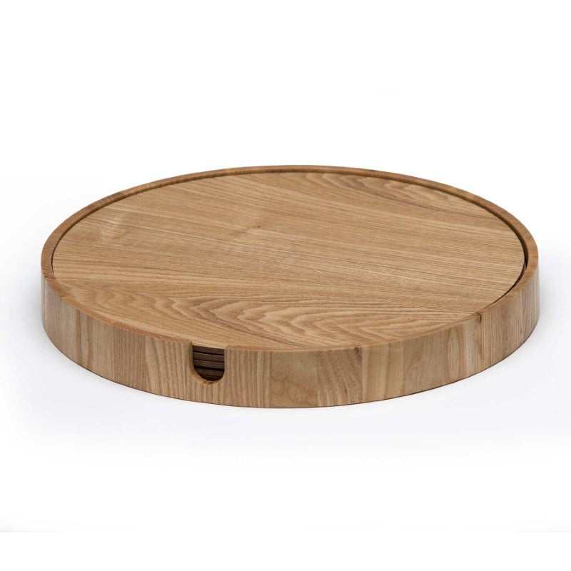 Elegant Epicure 6 pcs Placemat Set with unique oak veneer, stylish serving tray base, and convenient storage for sophisticated dining.
