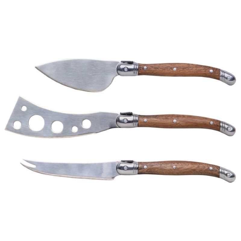 Wedge Cheese Knife Block Set featuring 4 stainless steel knives and a unique Acacia wood block, perfect for cheese lovers.