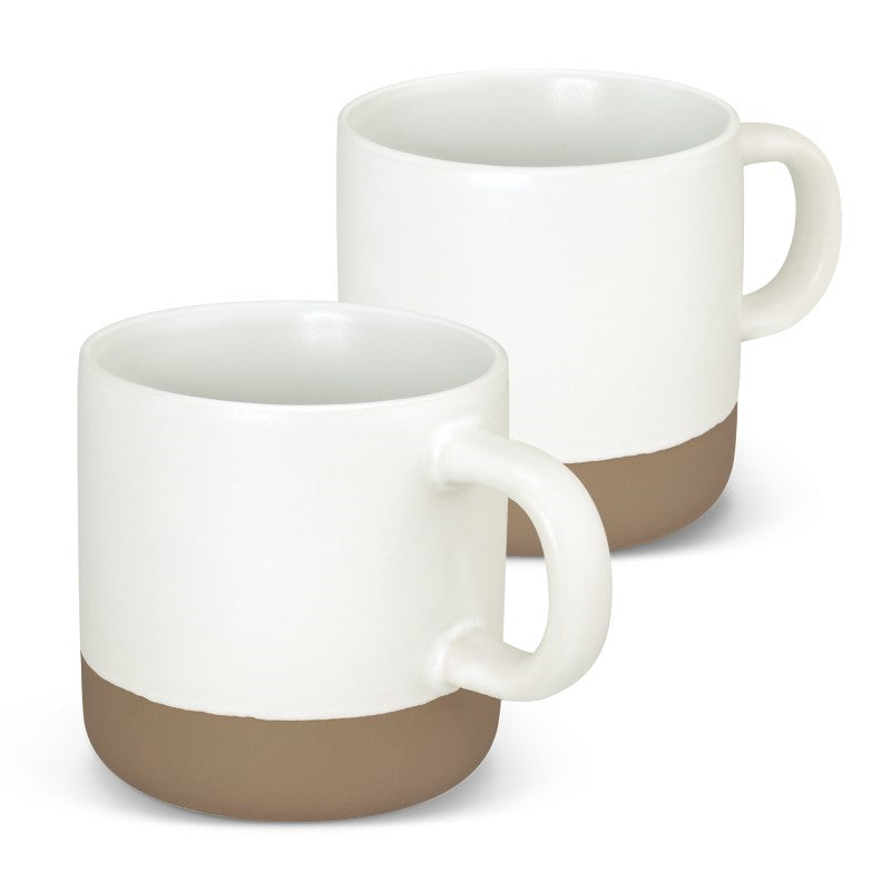 Set of 10 white stoneware coffee mugs with a matte finish and natural base, beautifully presented in a gift box.