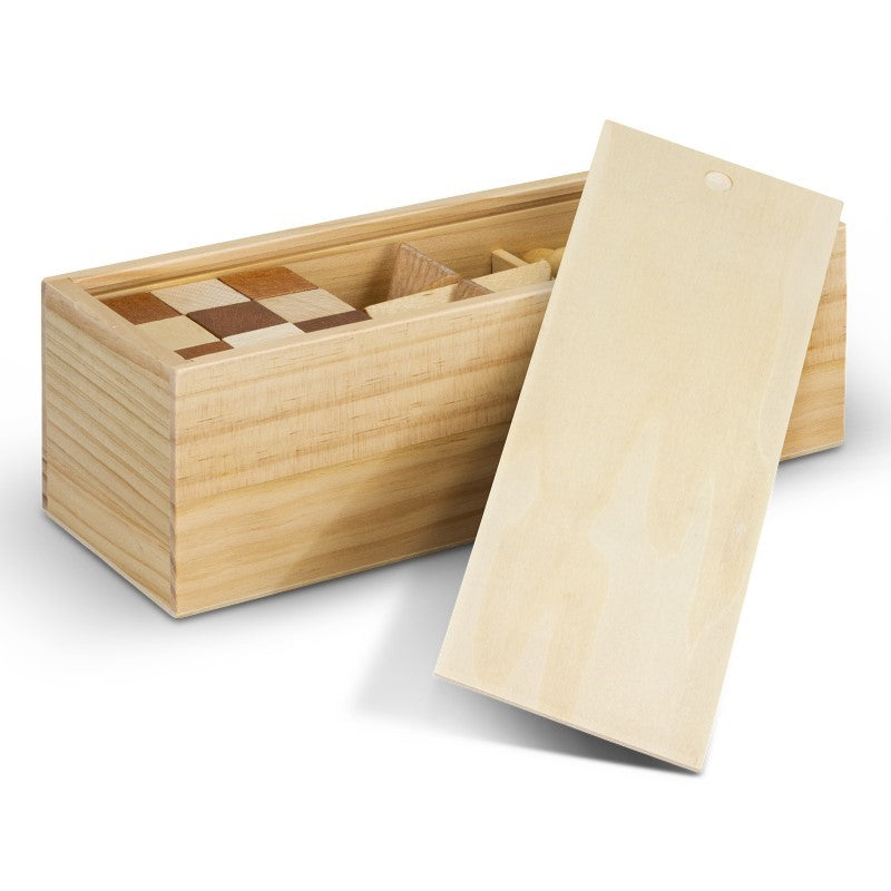 Wooden Brain Teaser Set in a gift box, featuring 3 puzzles to enhance cognitive skills and problem-solving.