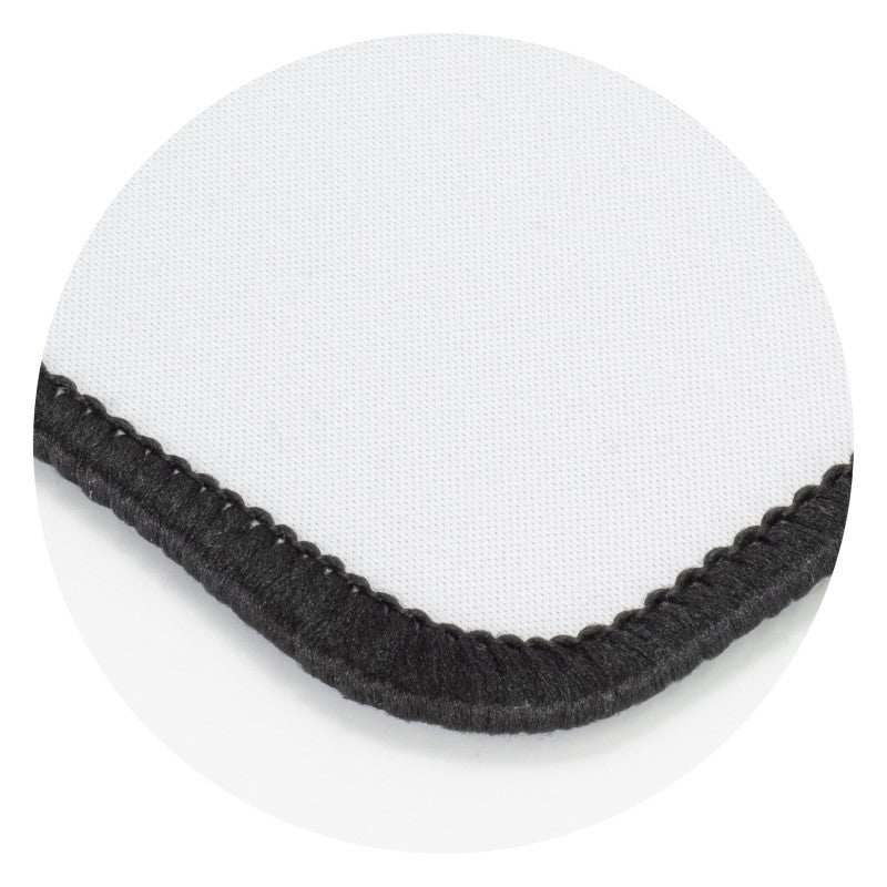 Set of 10 white deluxe mouse mats with spandex surface and non-slip rubber base for enhanced tracking and comfort.