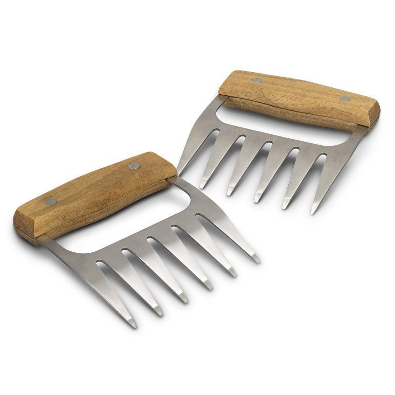 Premium meat shredding claws with acacia handles, featuring stainless steel for easy shredding in a natural gift box.