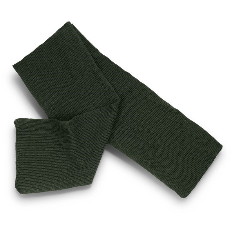 Khaki cable knit scarf made from soft acrylic, designed for warmth and comfort on chilly winter days.