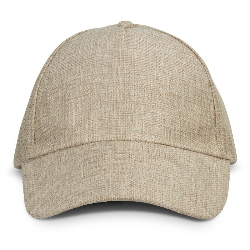 Set of 10 stylish, lightweight 5-panel caps in natural linen-look, featuring a pre-curved peak and adjustable closure.
