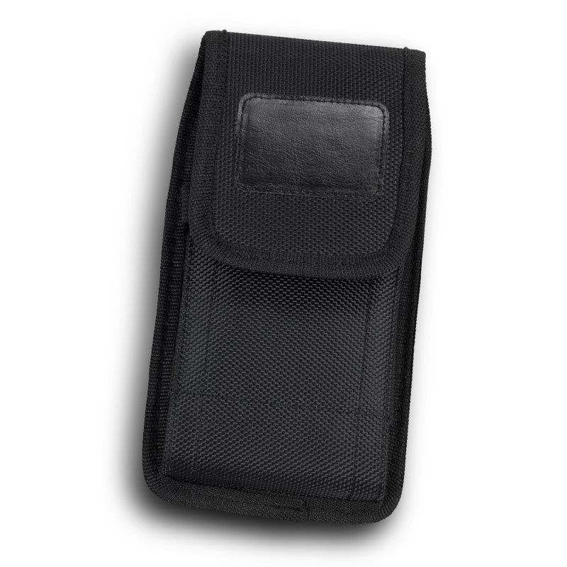 Set of 5 Knight Black phone pouches for smartphones up to 6.8", made from durable 800D oxford polyester, with flap closure.