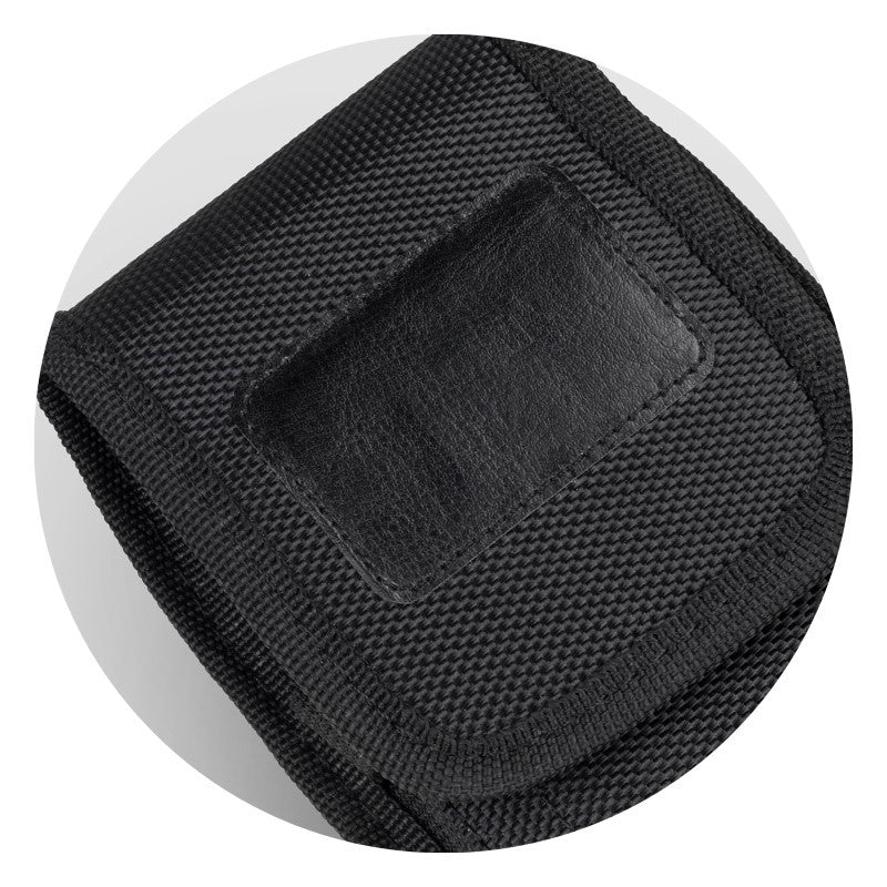 Set of 5 rugged black phone pouches, fitting devices up to 6.8", with durable polyester and velcro closures for added protection.