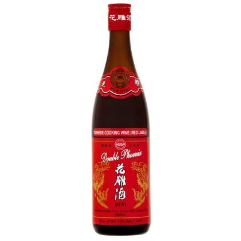 Chinese cooking wine from Shaoxing, 640ml bottle by Double Phoenix for flavorful stir-fries and marinades.