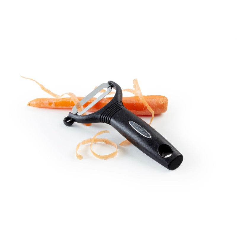 Classic Y Peeler by Scanpan featuring a sharp Japanese stainless steel blade and comfortable anti-slip grip for effortless peeling.