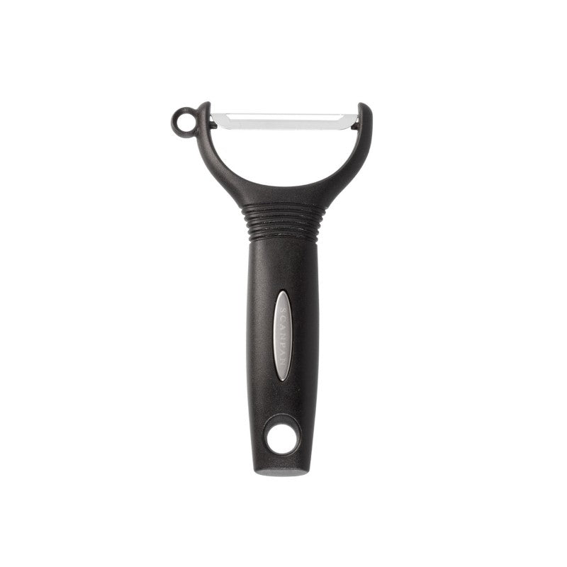 Classic Y Peeler by Scanpan with sharp stainless steel blade, ergonomic grip, and smart eyelet for effortless vegetable peeling.