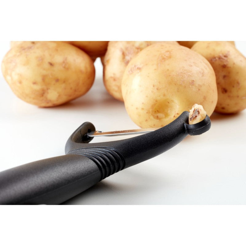 Classic Y Peeler by Scanpan featuring a sharp Japanese stainless steel blade and ergonomic grip for effortless peeling.
