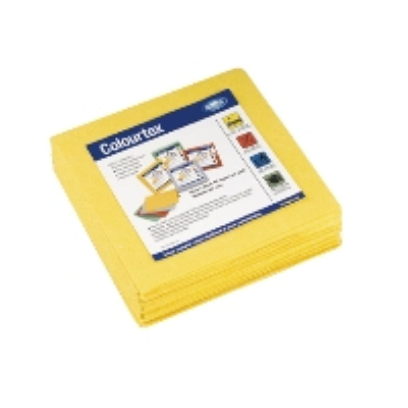 Yellow Sorb-X Colourtex wipes, 40x40cm, pack of 10, designed for hygienic cleaning in infectious and isolation areas.