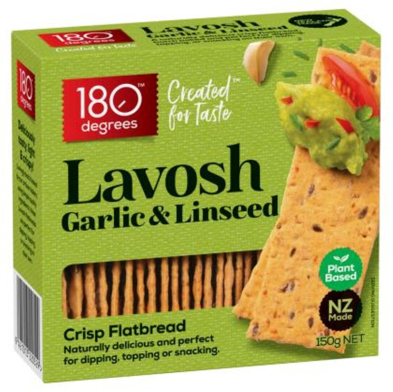 Cracker Lavosh Garlic Linseed - 180 Degree - 150G