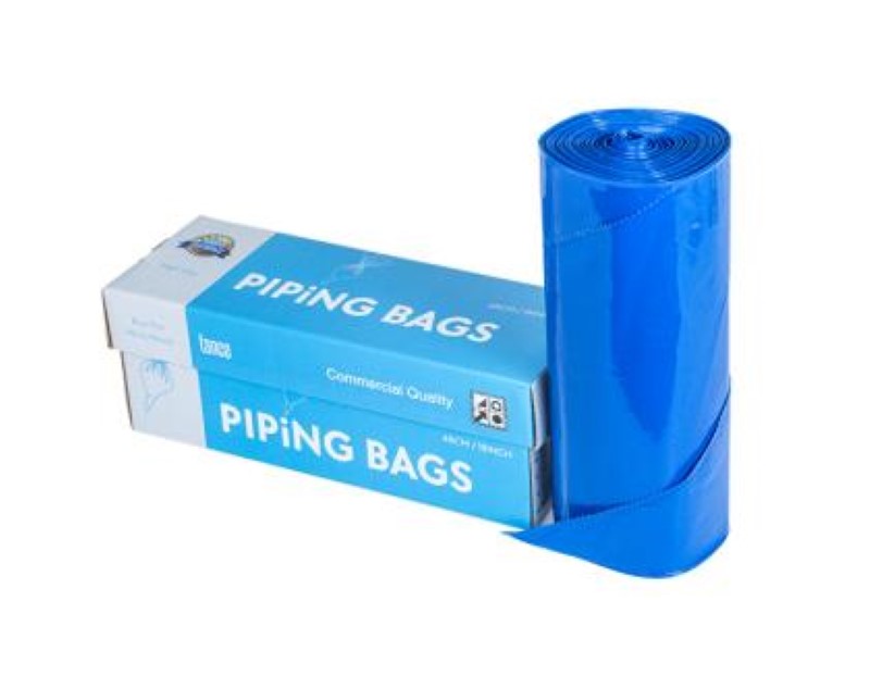 Blue disposable piping bags, 18 inches long, pack of 100, ideal for precise cake and pastry decorating.