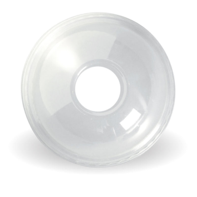 Eco-friendly bioplastic dome lids with 22mm hole, perfect for 300-700ml containers, 100 pack for sustainable food packaging.