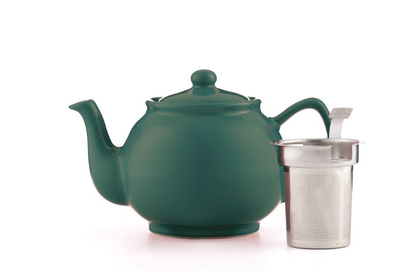 Vibrant green 6-cup stoneware teapot, ideal for gatherings, durable, and dishwasher safe for easy cleaning.