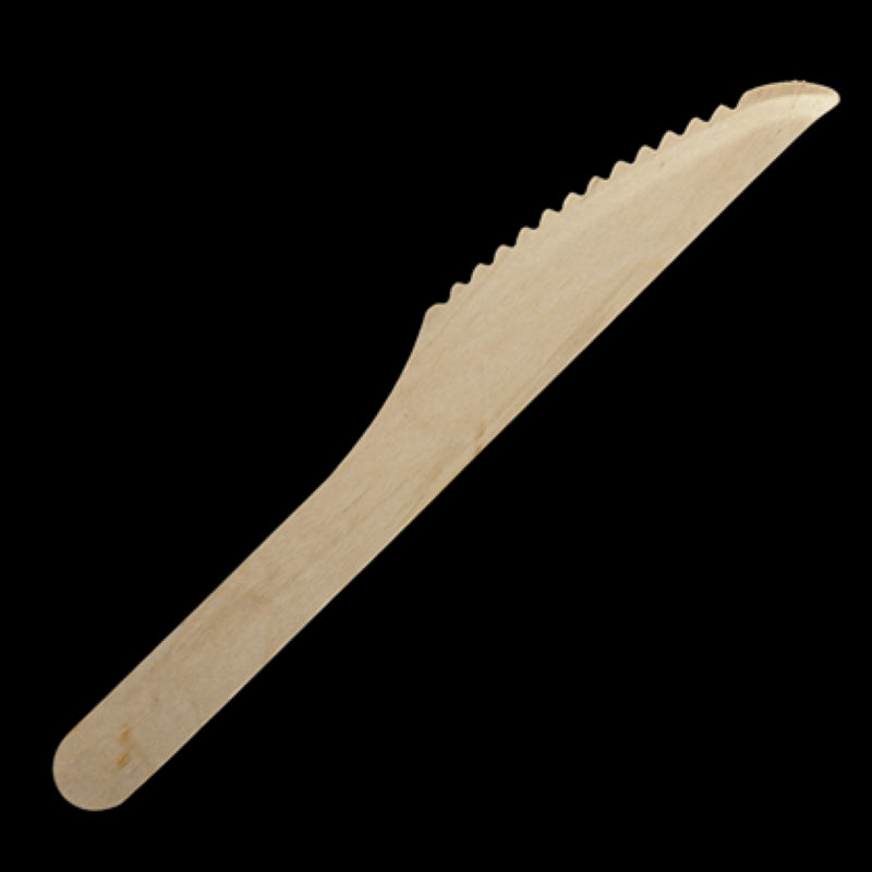Eco-friendly 16cm Birch wooden knife set by Biopak, 100PC, perfect for sustainable dining and events.