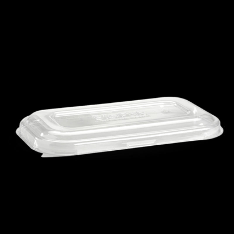 Clear plastic lids (230x130mm) for 750-1000ml containers, ensuring freshness and visibility, pack of 50 from Biopak.